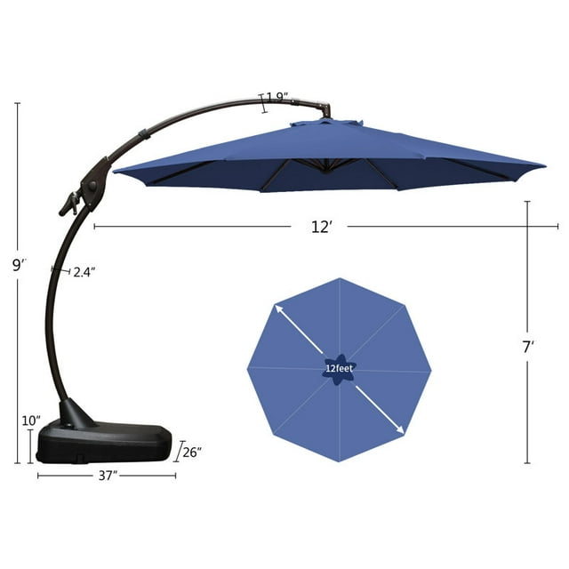 LOUNGE YARD 11 FT Cantilever Patio Umbrella with Base, Round Large Offset Umbrellas for Garden Deck Pool — product view 2
