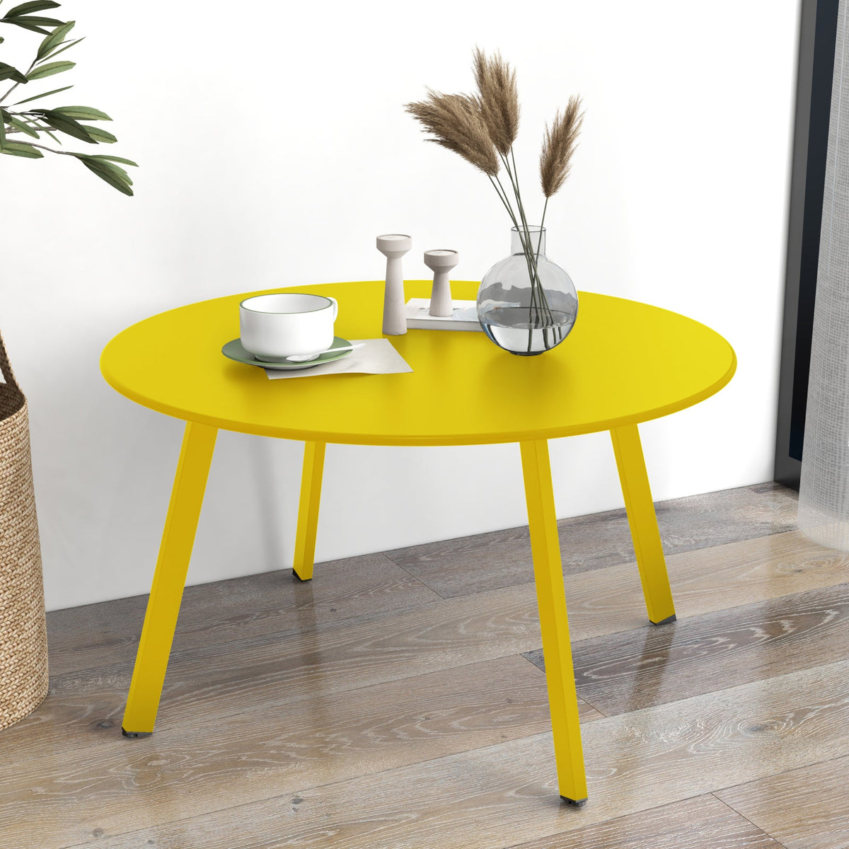 LOUNGE YARD Round Steel Patio Coffee Table, Weather Resistant Outdoor Large Side Table — product view 5