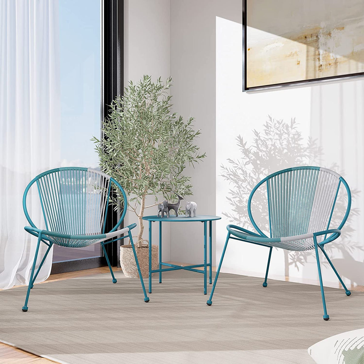 LOUNGE YARD 3 Piece Acapulco Steel Woven Rope Bistro Set with Coffee Table — product view 1