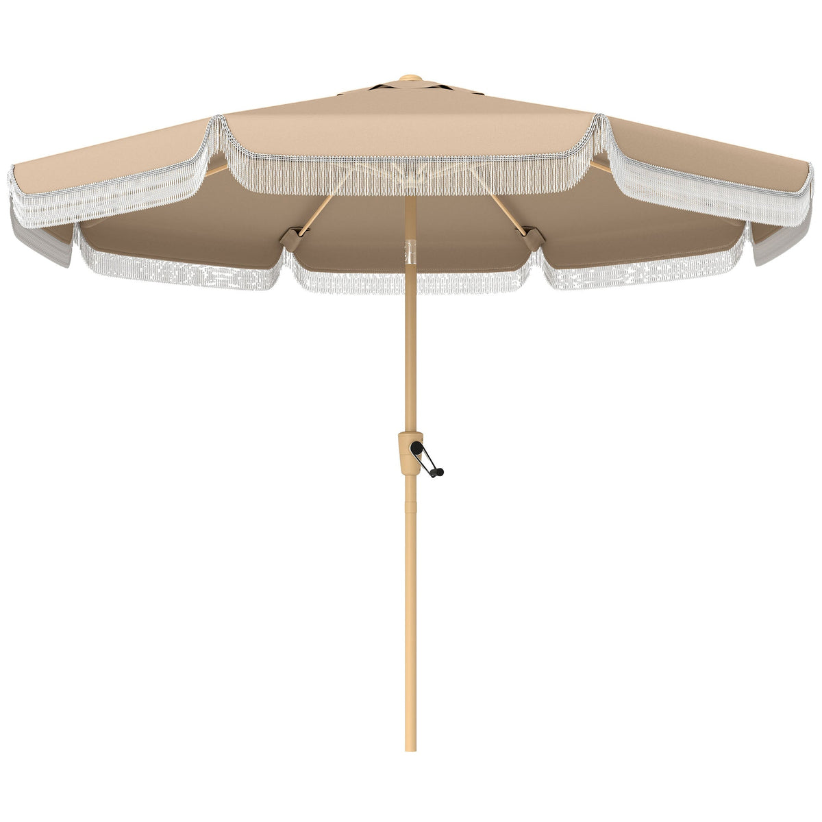 9ft Fringed Patio Umbrella with Push Button Tilt and Crank, Khaki — product view 1