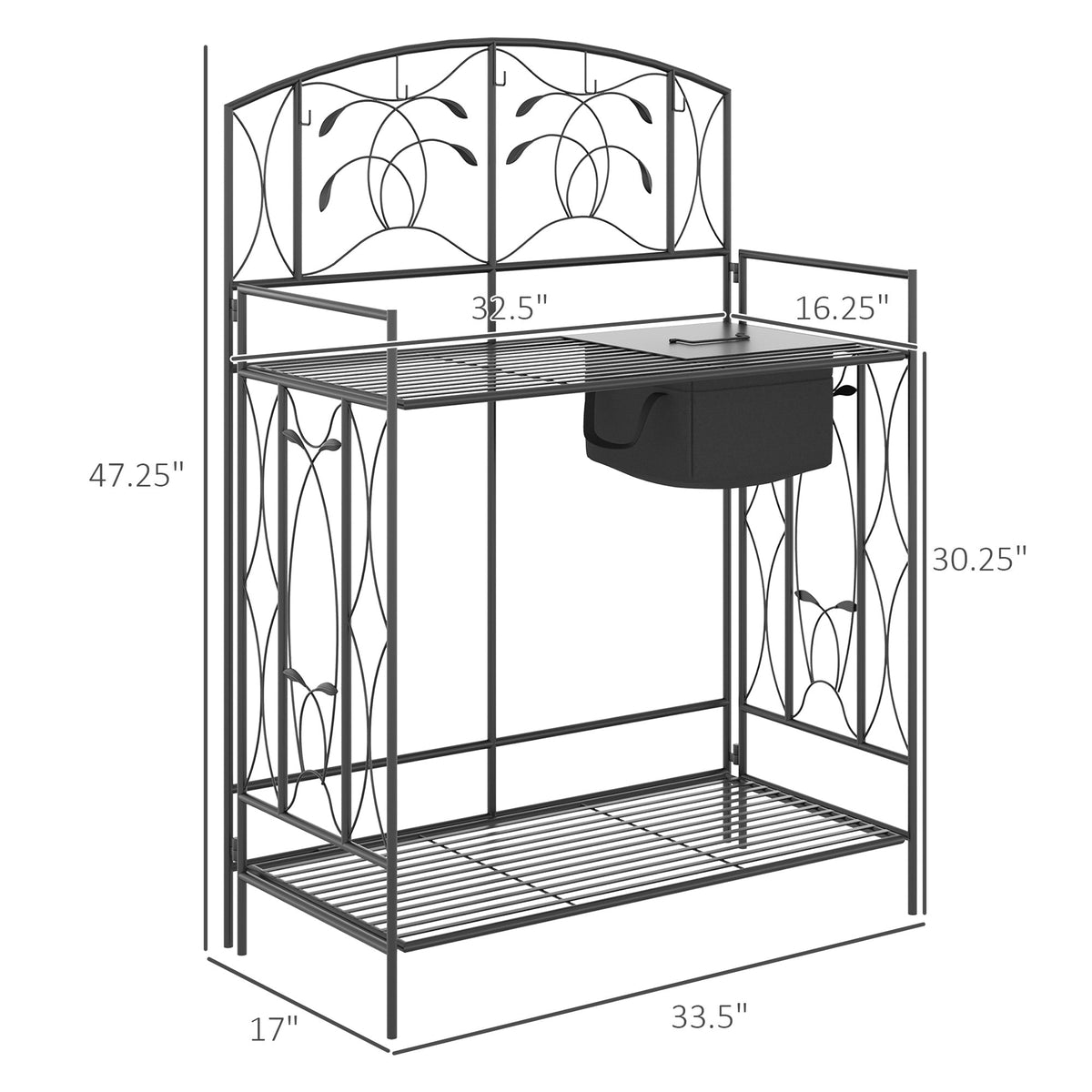 Folding Potting Bench Table with Storage Shelf, Leaf Pattern — product view 5