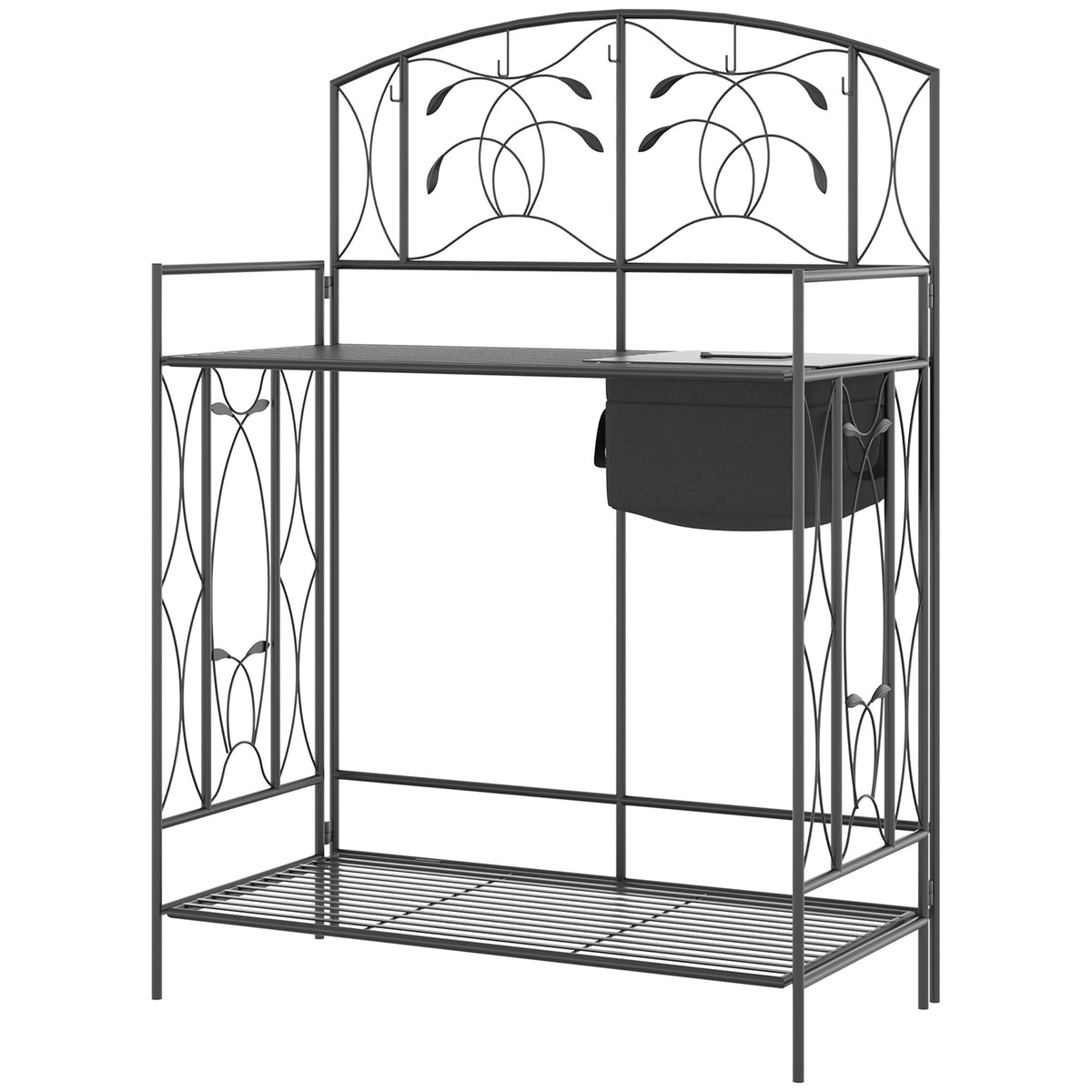 Folding Potting Bench Table with Storage Shelf, Leaf Pattern — product view 2