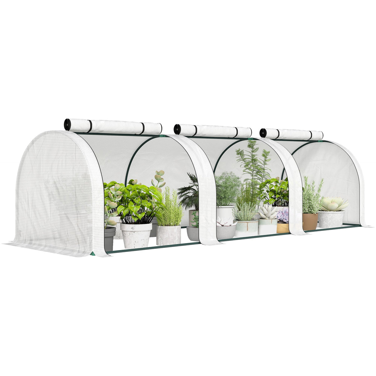 Mini Tunnel Greenhouse with Roll-Up Zippered Doors, 10' L x 3' W x 2.5' H White — product view 1