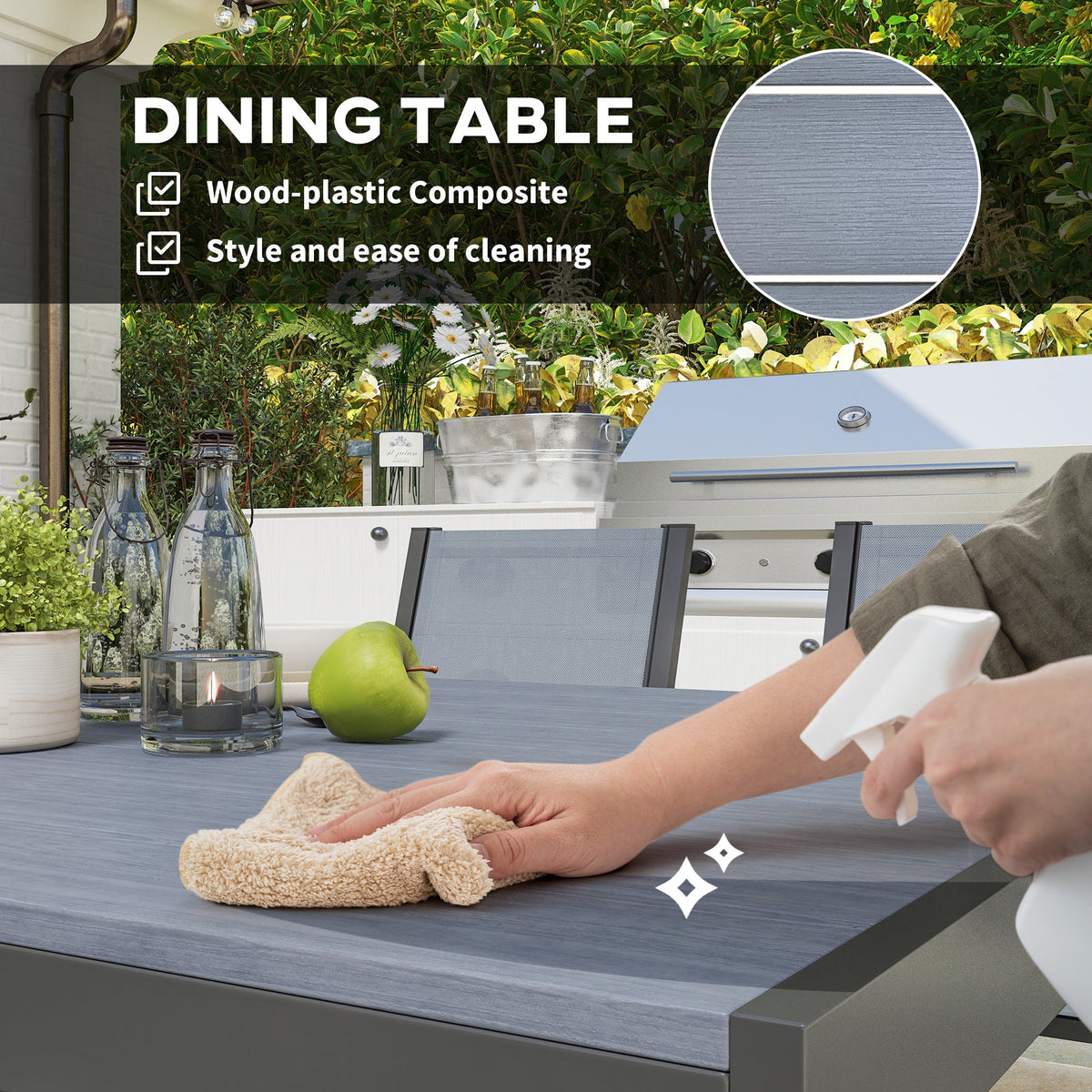 7pc Patio Dining Set with WPC Table and 6 Stackable Chairs, Light Grey — product view 7
