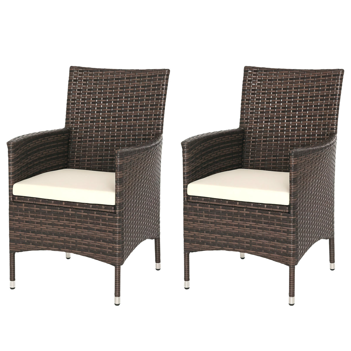 2 Piece PE Rattan Dining Chair Set with Cushions & High Back, Mixed Brown — product view 1