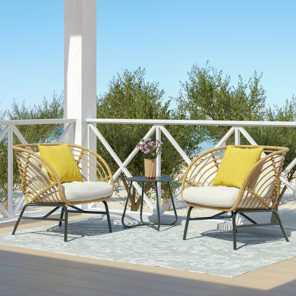 LOUNGE YARD Outdoor Wicker Sofa 5-Piece Set with Beige Thick Cushions, with Patio Coffee Table — product view 4