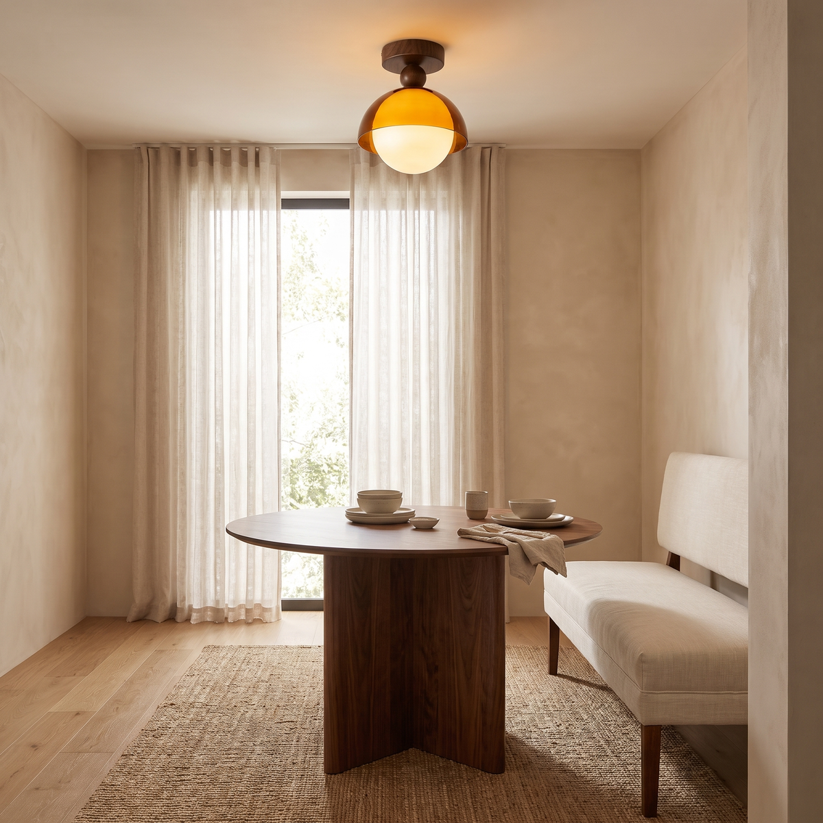 Afterglow Amber Dome Ceiling Light, Walnut — product view 1