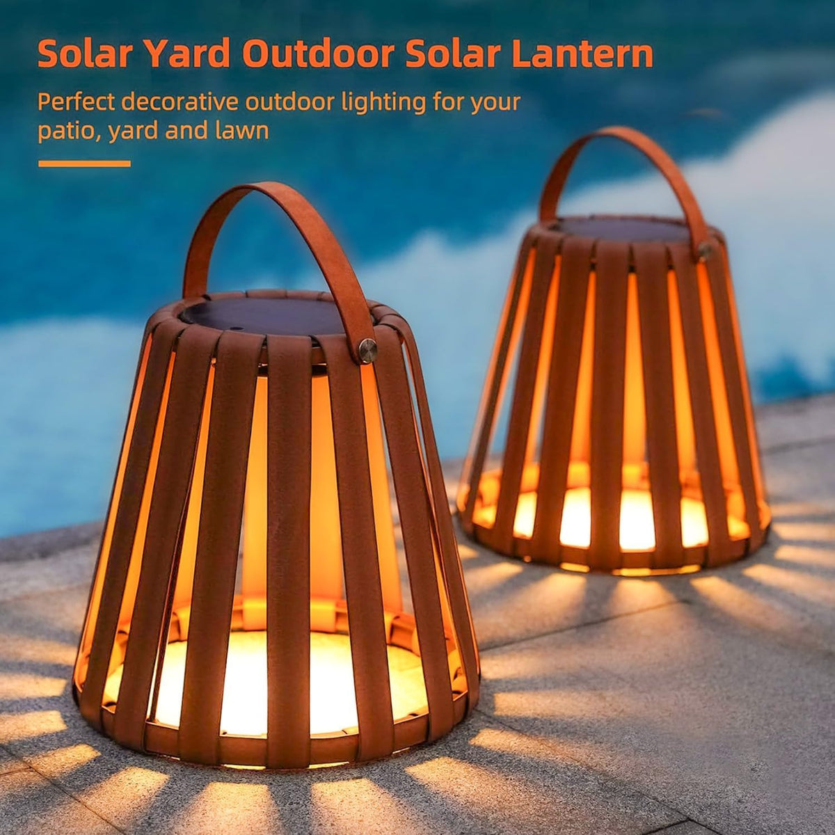 LOUNGE YARD 2-Pack Solar-Powered Outdoor Decor Lanterns, Faux Leather Outdoor Floor Lamps Waterproof for Porch, Patio — product view 6