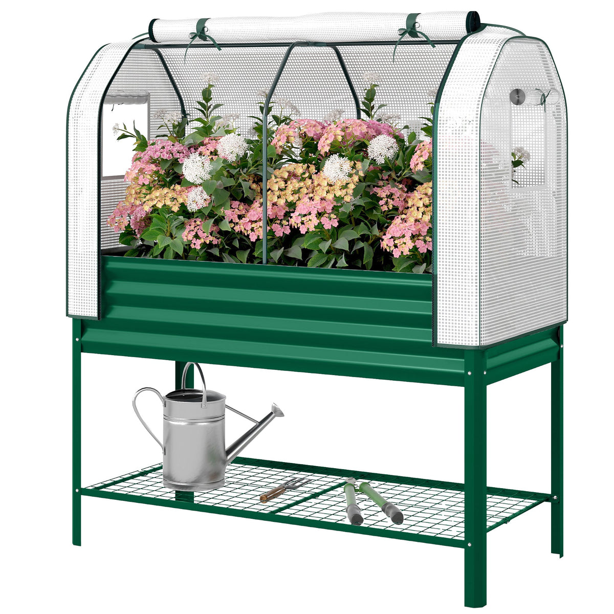 Galvanized Raised Garden Bed with Greenhouse Cover, Green — product view 2
