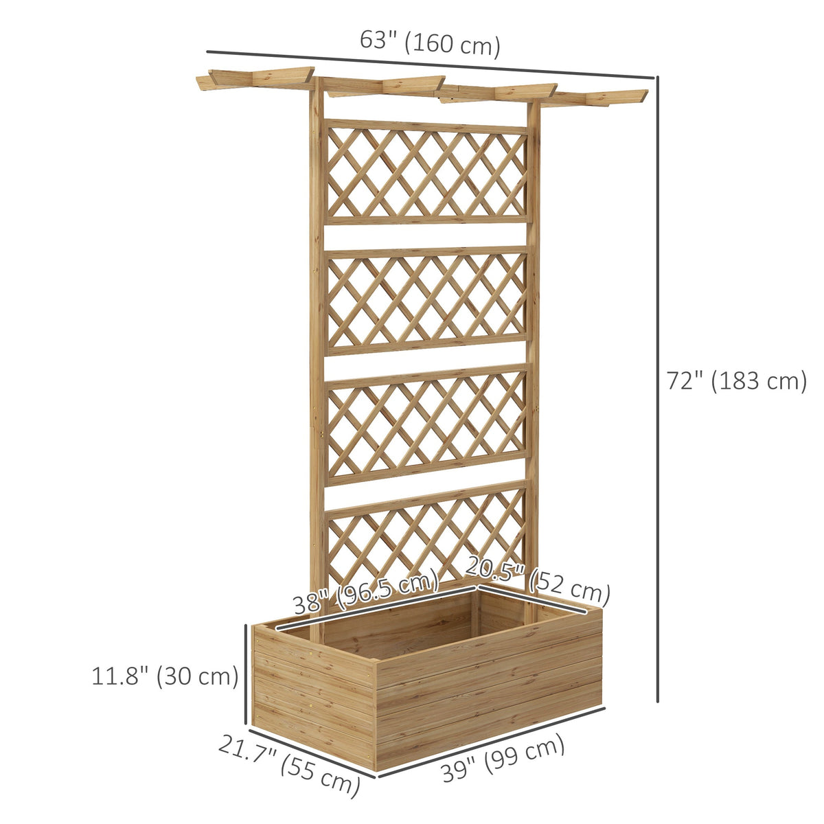 Wood Raised Garden Bed with Trellis, Roof and Privacy Screen, Natural — product view 5