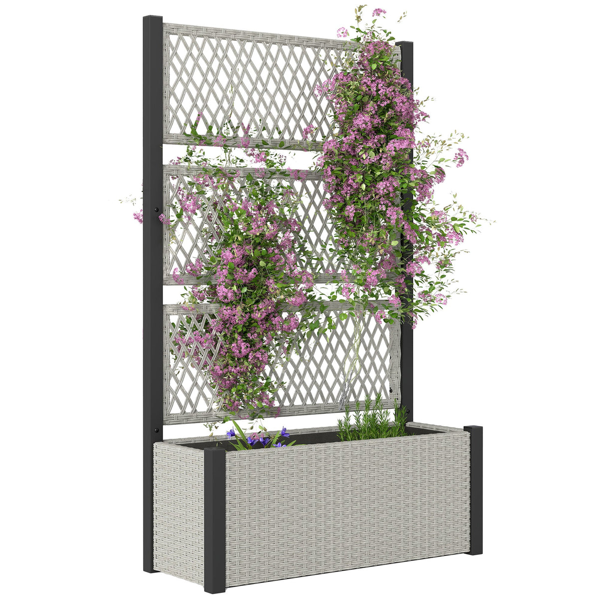 58" Wicker Outdoor Planter with Trellis and Privacy Screen, Mixed Grey — product view 1