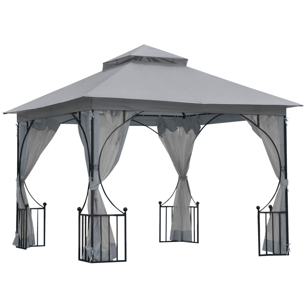 3 x 3m Garden Gazebo with Double Tier Roof & Netting, Light Grey — product view 1