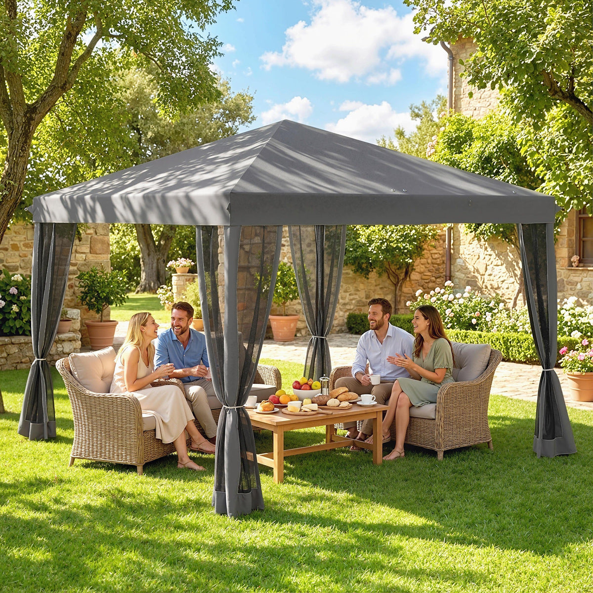 10' x 10' Pop Up Canopy Tent with Mesh Sidewalls and Carry Bag, Light Grey — product view 3
