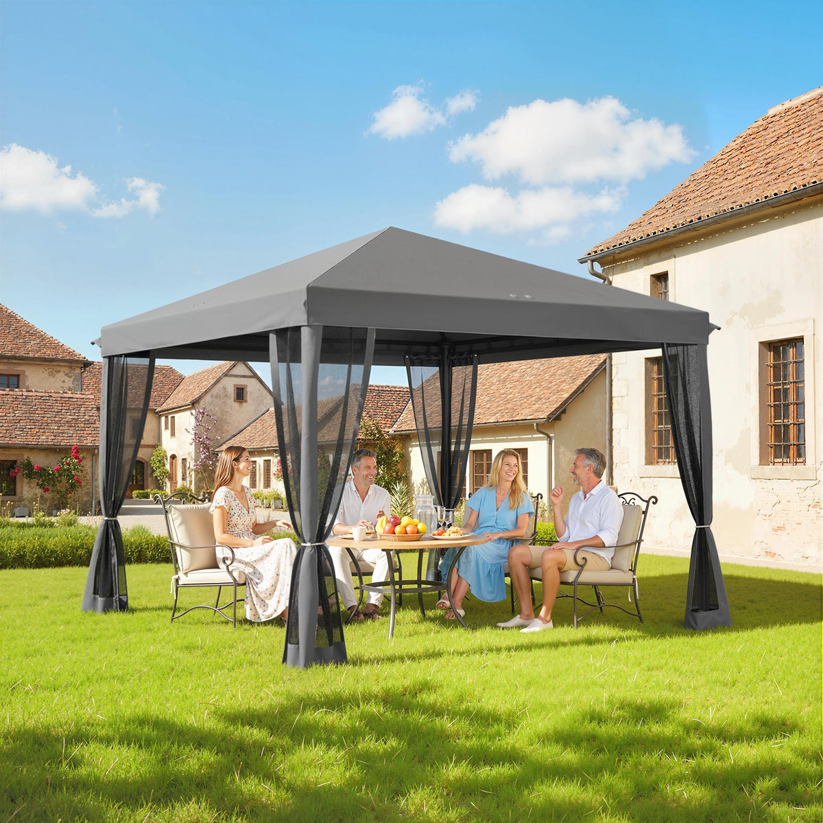 10' x 10' Pop Up Canopy Tent with Mesh Sidewalls and Carry Bag, Light Grey — product view 4