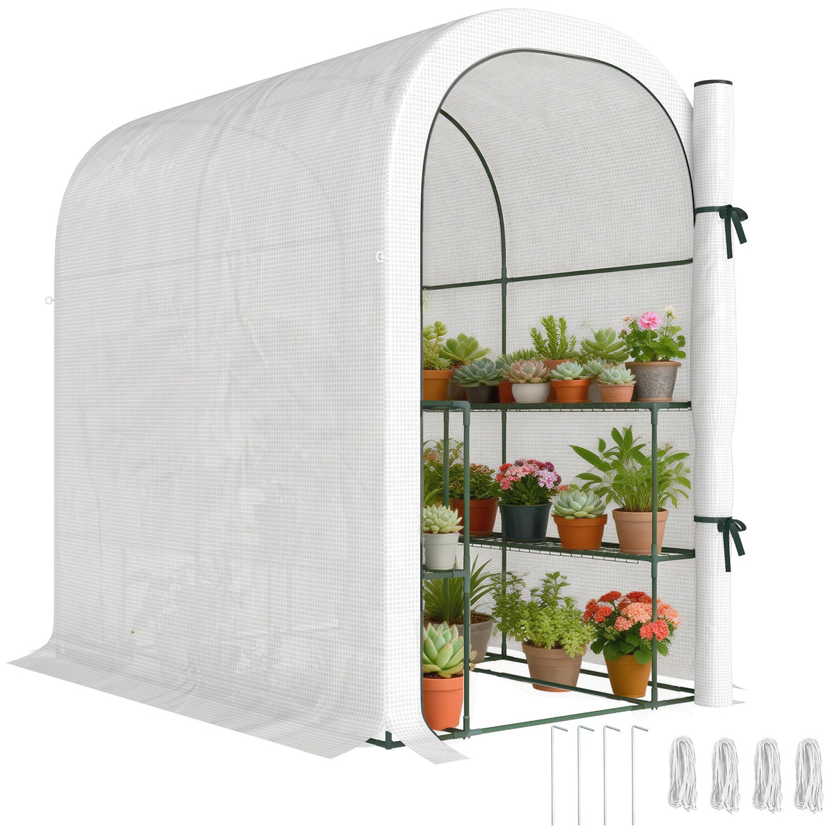 Walk-in Greenhouse with Shelves with PE Cover, 123 x 187 x 189 cm, White — product view 1