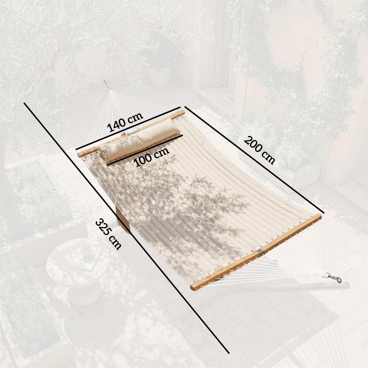200 x 140 cm Double Hammock with Pillow and Pad, Cream White — product view 5