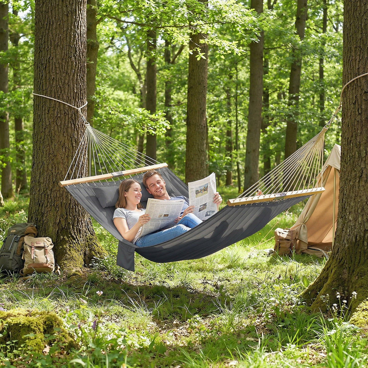 200 x 140 cm Double Hammock with Pillow and Pad, Grey — product view 4