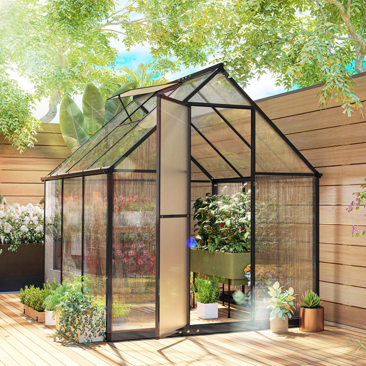 6 x 6.5ft Polycarbonate Greenhouse with Swing Door & Window, Black — product view 4