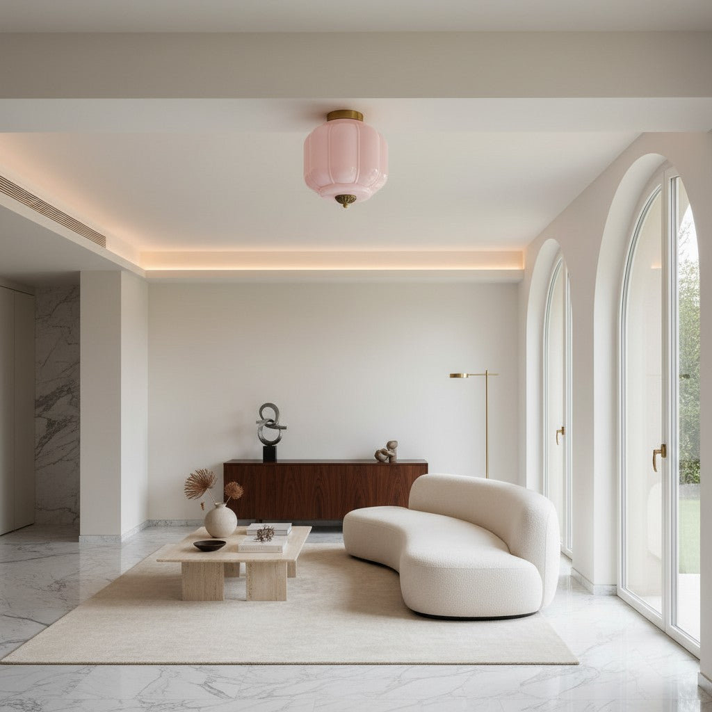 Scalloped Milk Glass Flush Mount Ceiling Light — product view 6