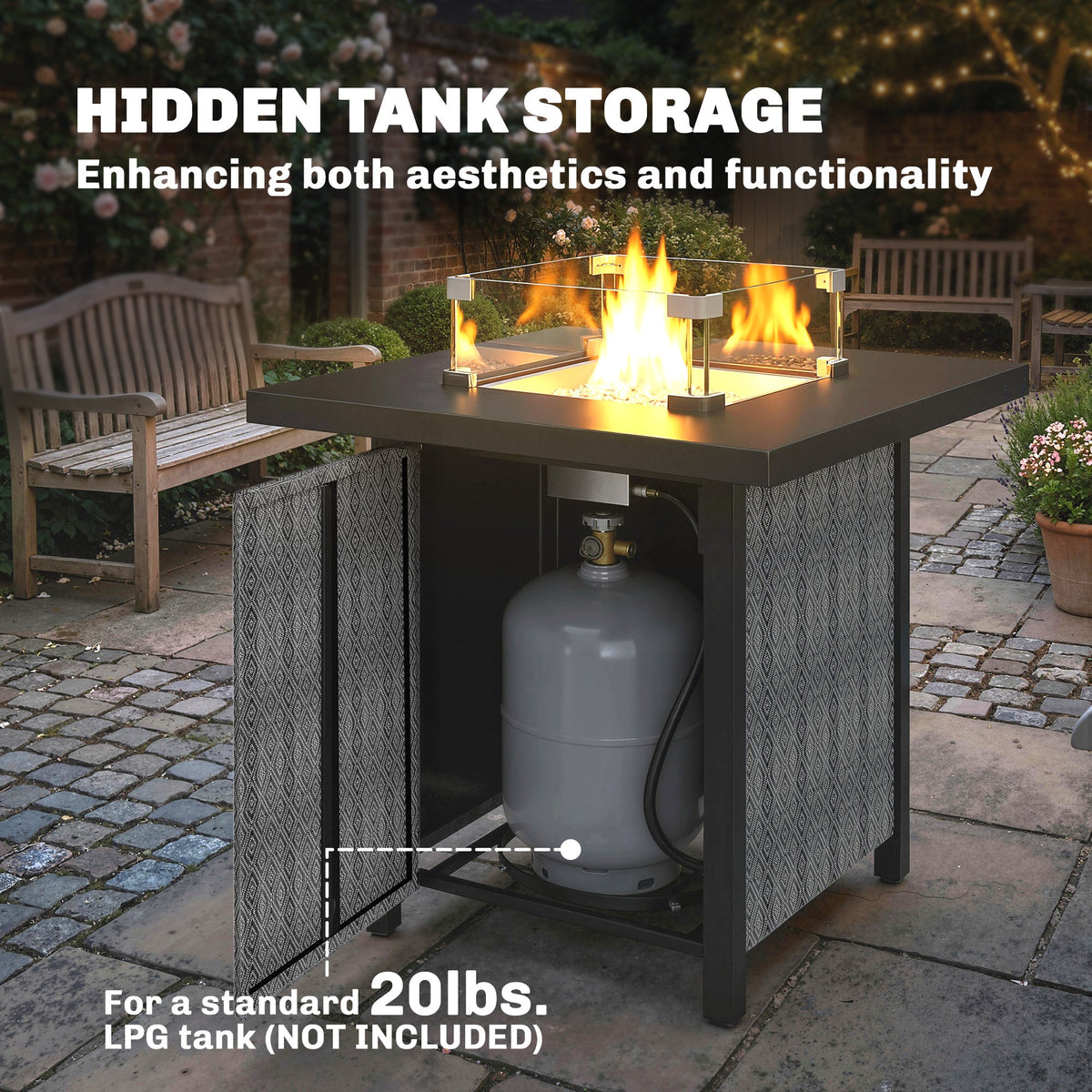 11.7 KW Propane Gas Fire Pit Table with Wind Guard and Lid, Black — product view 7