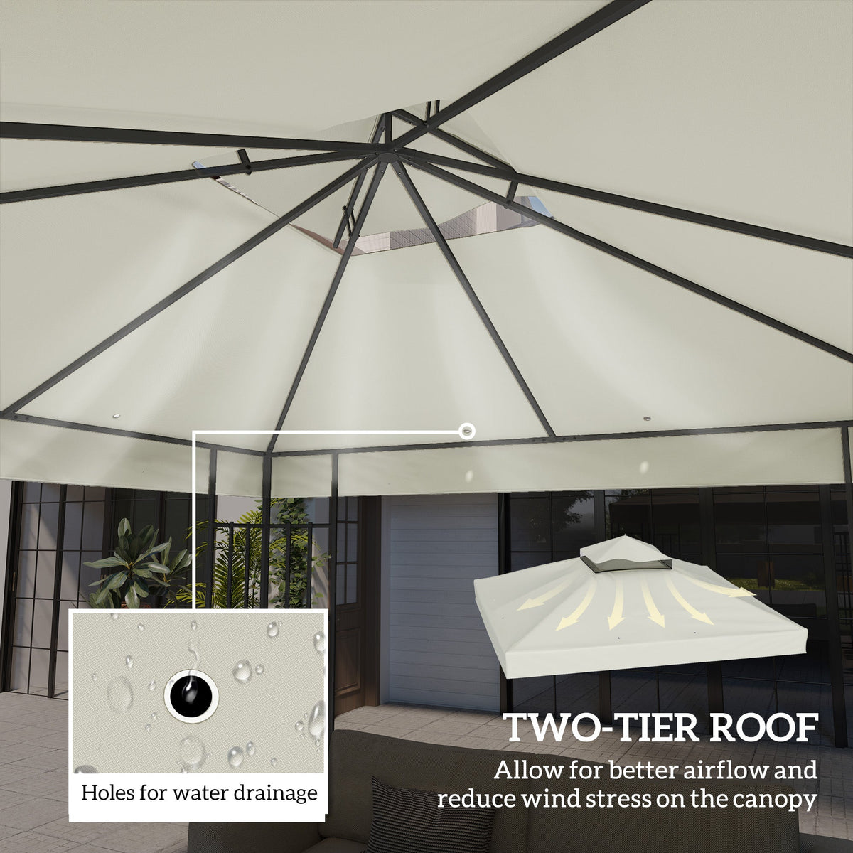 10' x 10' 2-Tier Gazebo Replacement Canopy Top Cover in Light Grey — product view 6