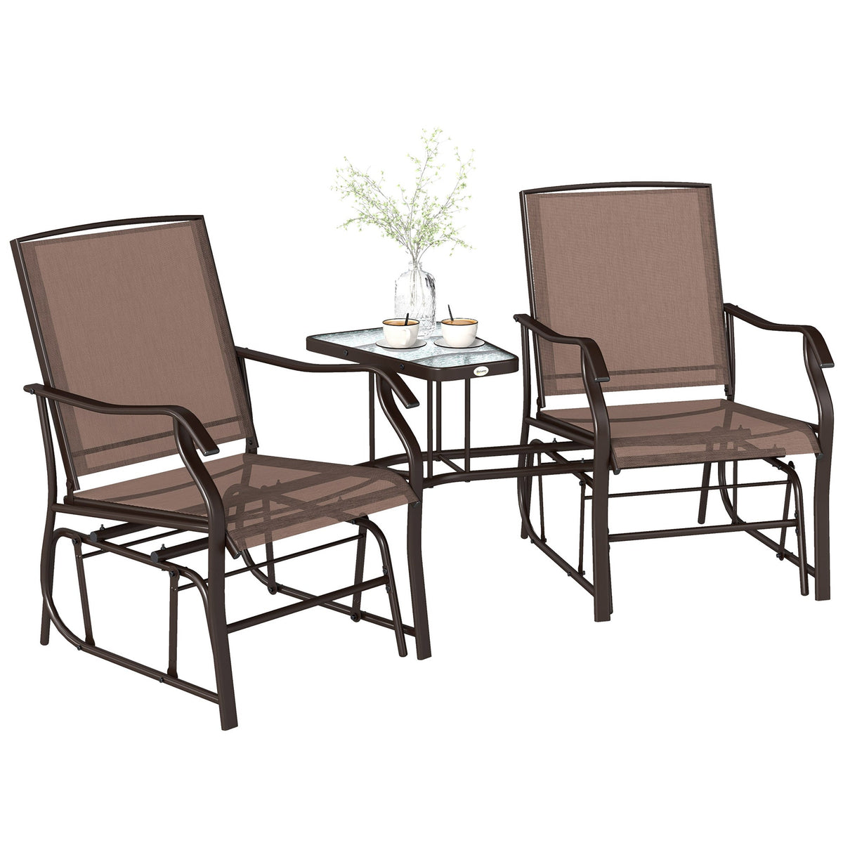 Outdoor Glider Chairs with Coffee Table for Backyard, Garden, and Porch, Coffee Brown — product view 1