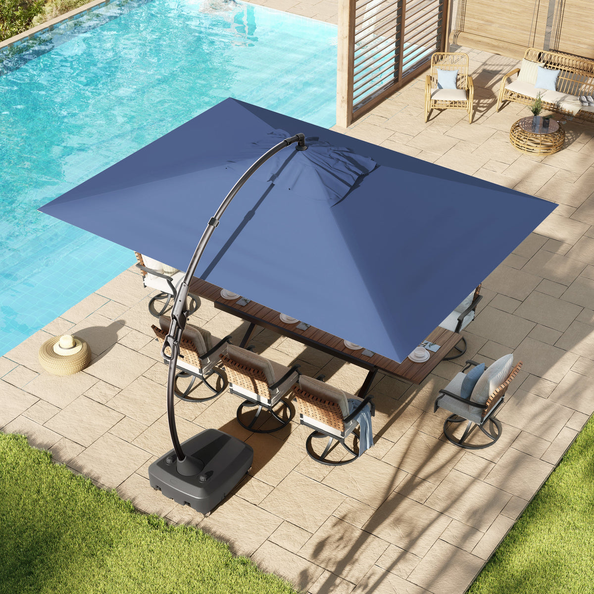 LOUNGE YARD Large Rectangular Cantilever Umbrellas Easy Tilt, with Base and Umbrella Cover — product view 3