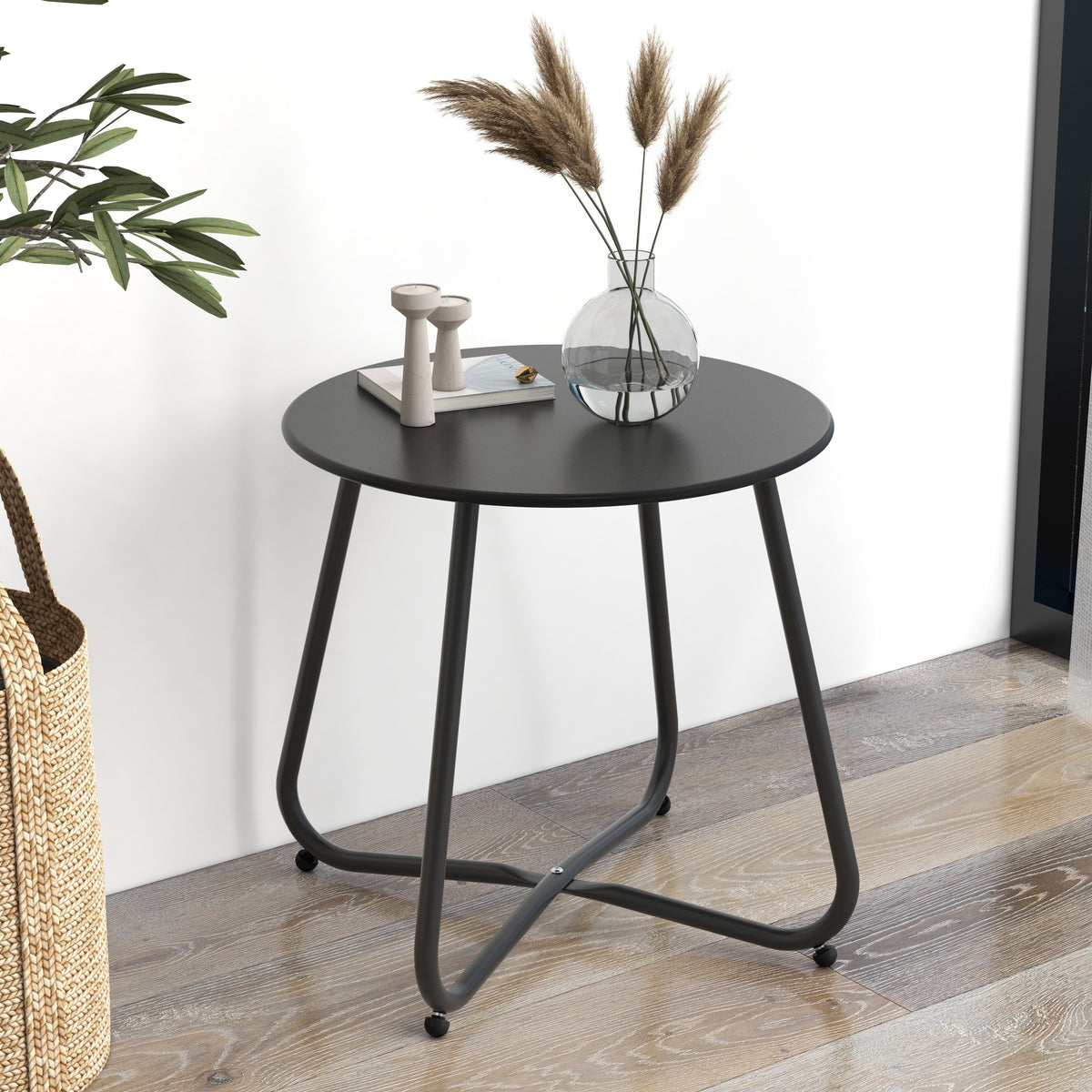 LOUNGE YARD Steel Patio Side Table, Weather Resistant Outdoor Round End Table — product view 5