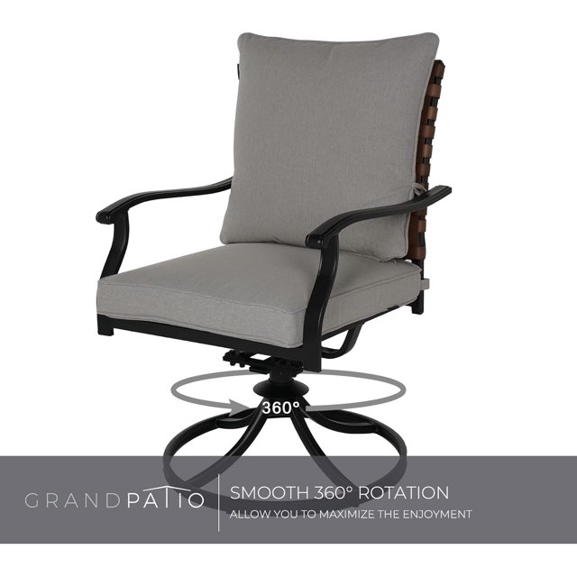 LOUNGE YARD 2-Piece Outdoor Dining Chair Set, 2 Steel Leather-Look Wicker 360-Degree Swivel Patio Chair — product view 4