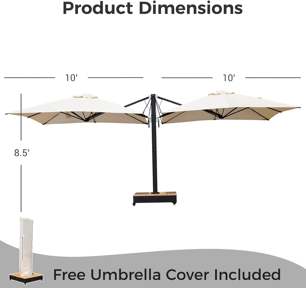 LOUNGE YARD Large Double-Sided Patio Umbrella with Base 10x10 FT with Umbrella Cover — product view 4
