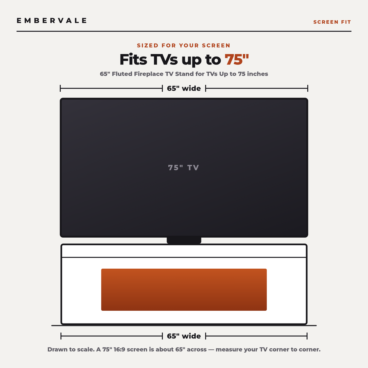 65" Fluted Fireplace TV Stand for TVs Up to 75 inches, Modern Entertainment Center with 23" Electric Fireplace, Wooden — product view 4