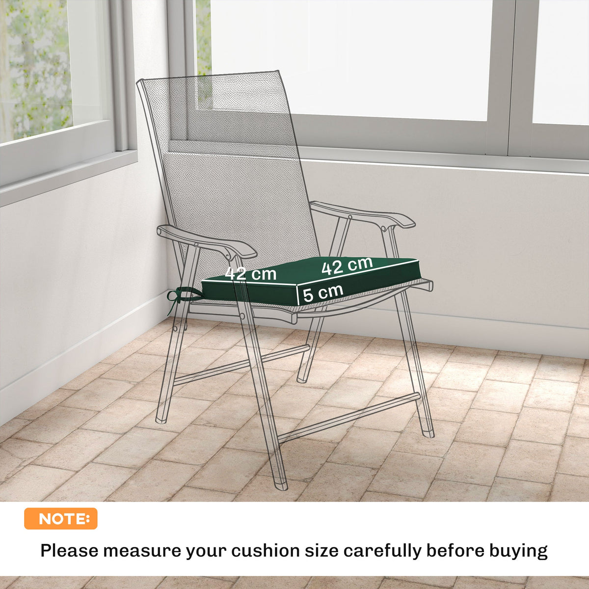 Set of 6 Chair Cushion Seat Pads with Straps, Green — product view 5