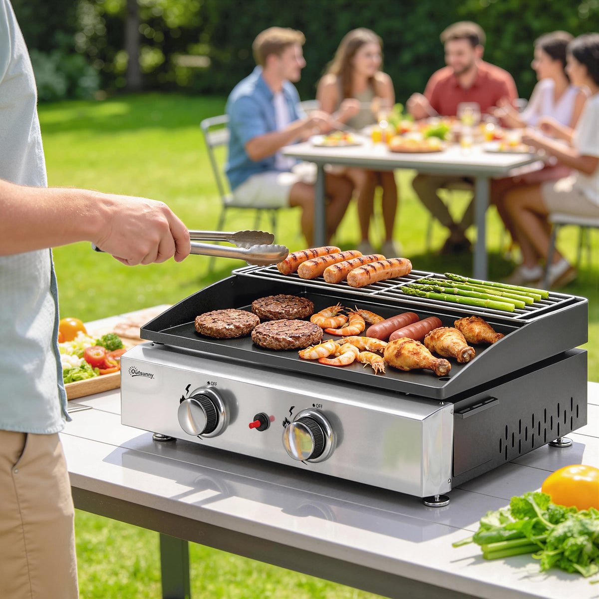 2 Burner Gas Plancha Grill with Warming Rack, 5 kW, Black — product view 3