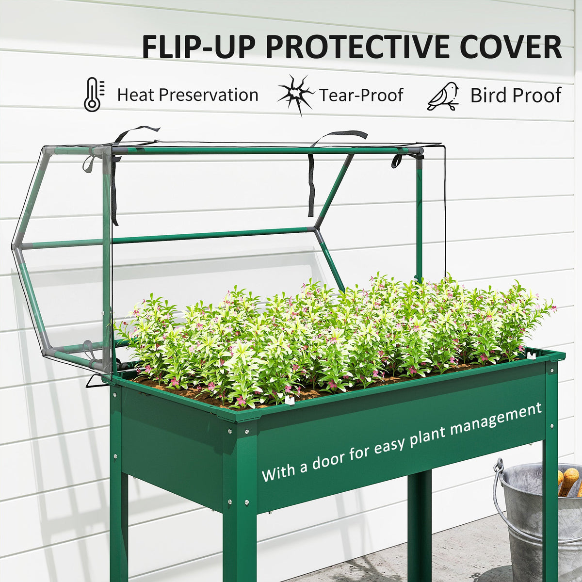 39.4" x 18.9" x 48.8" Raised Garden Bed with Cover, Green — product view 6