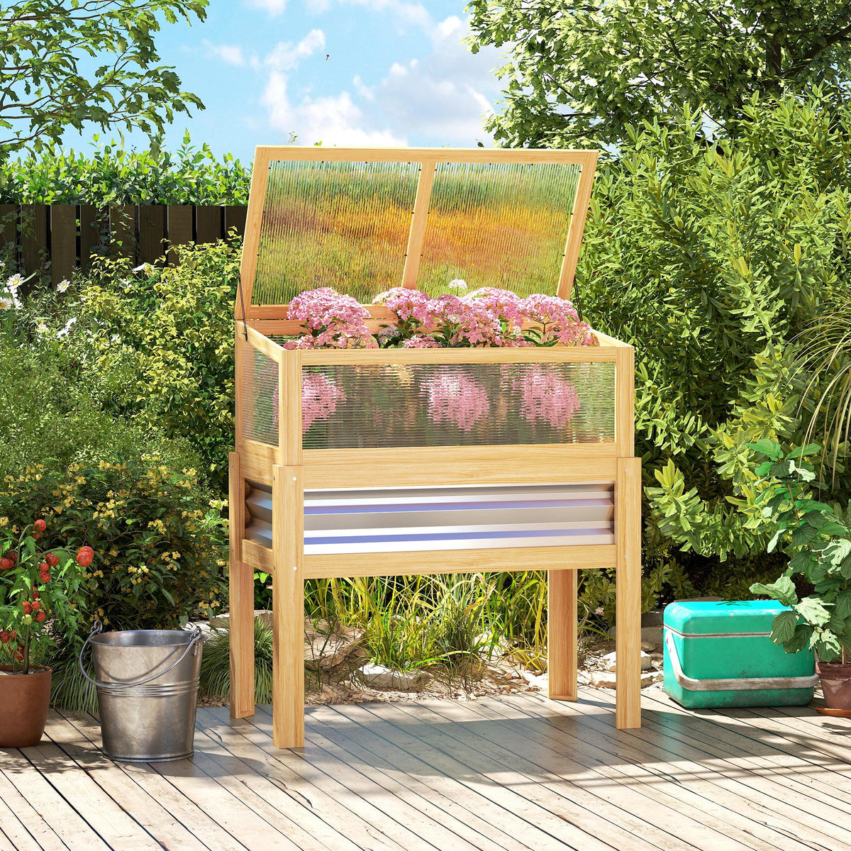 Raised Garden Bed with Detachable Greenhouse Top and Legs, Natural — product view 4
