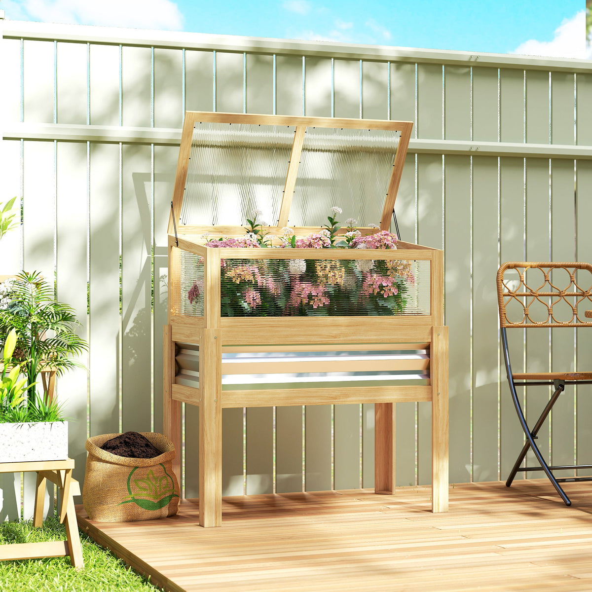 Raised Garden Bed with Detachable Greenhouse Top and Legs, Natural — product view 3