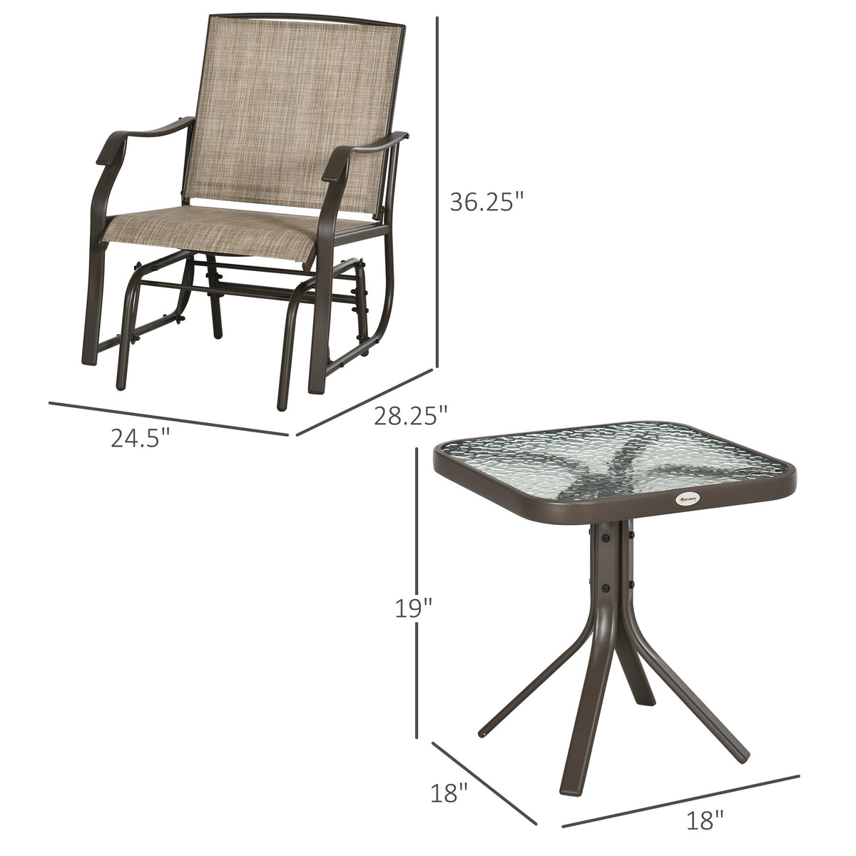3 Piece Outdoor Glider Chair with Coffee Table Bistro Set, Mixed Brown — product view 5