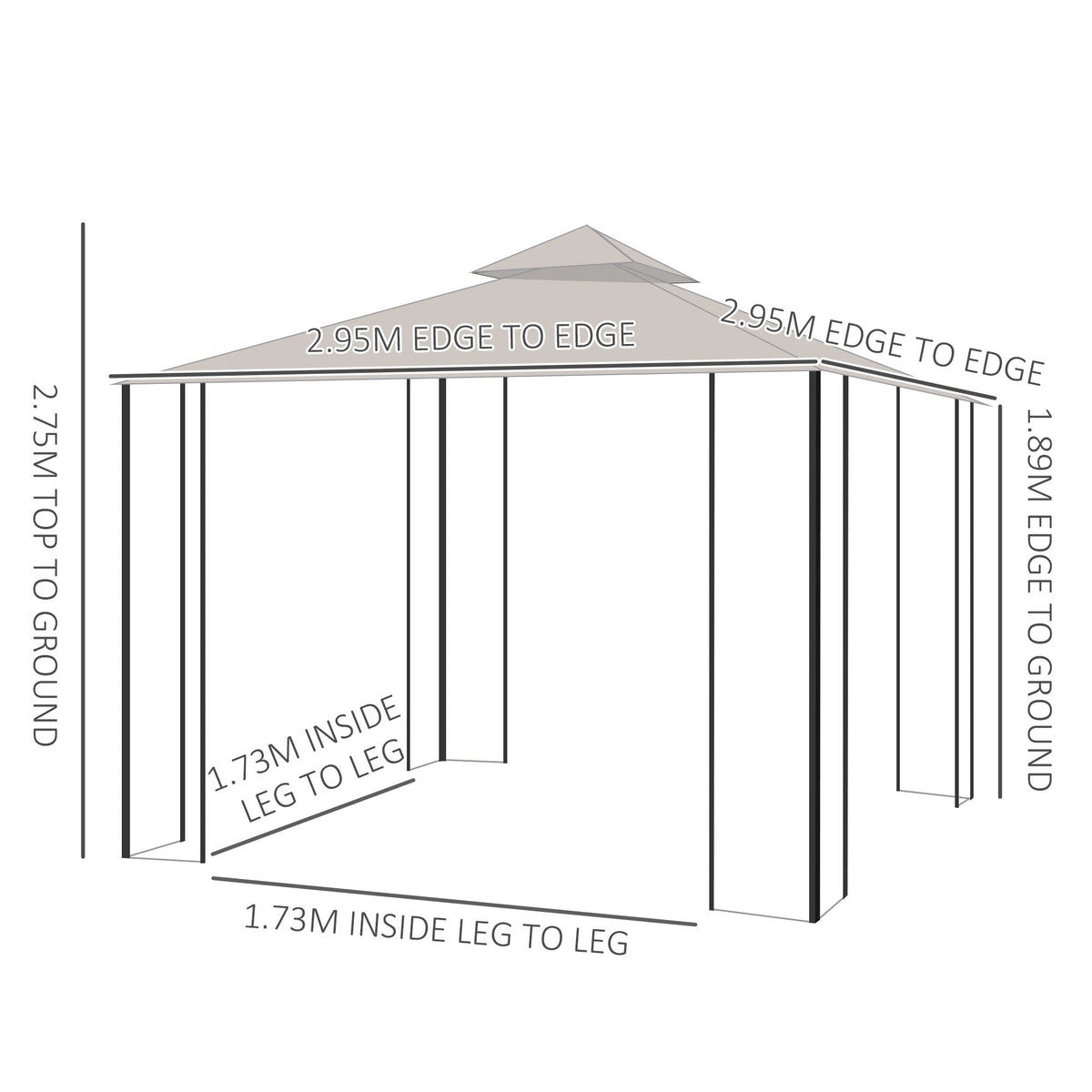 3 x 3m Garden Gazebo with Double Tier Roof & Netting, Beige — product view 5