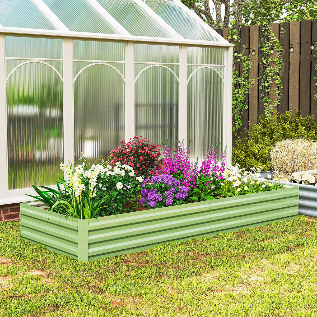 Galvanized Raised Garden Bed 8' x 3' x 1' for Vegetables, Flowers & Herbs, Light Green — product view 4