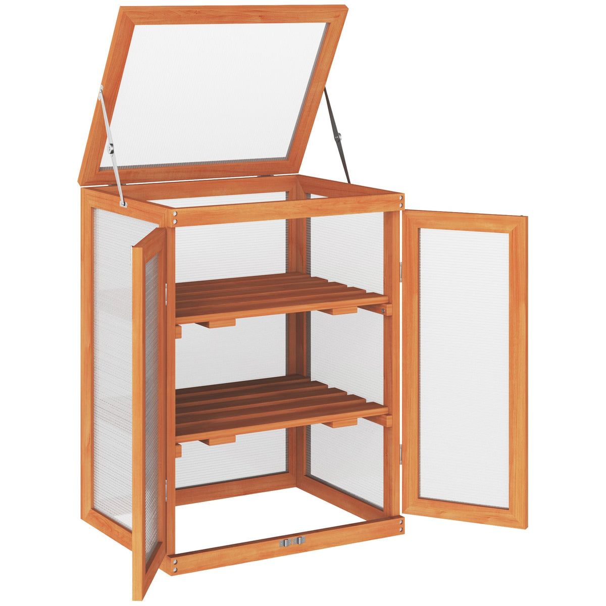 Wooden 2 Tier Cold Frame Greenhouse with Polycarbonate Panels, Orange — product view 1