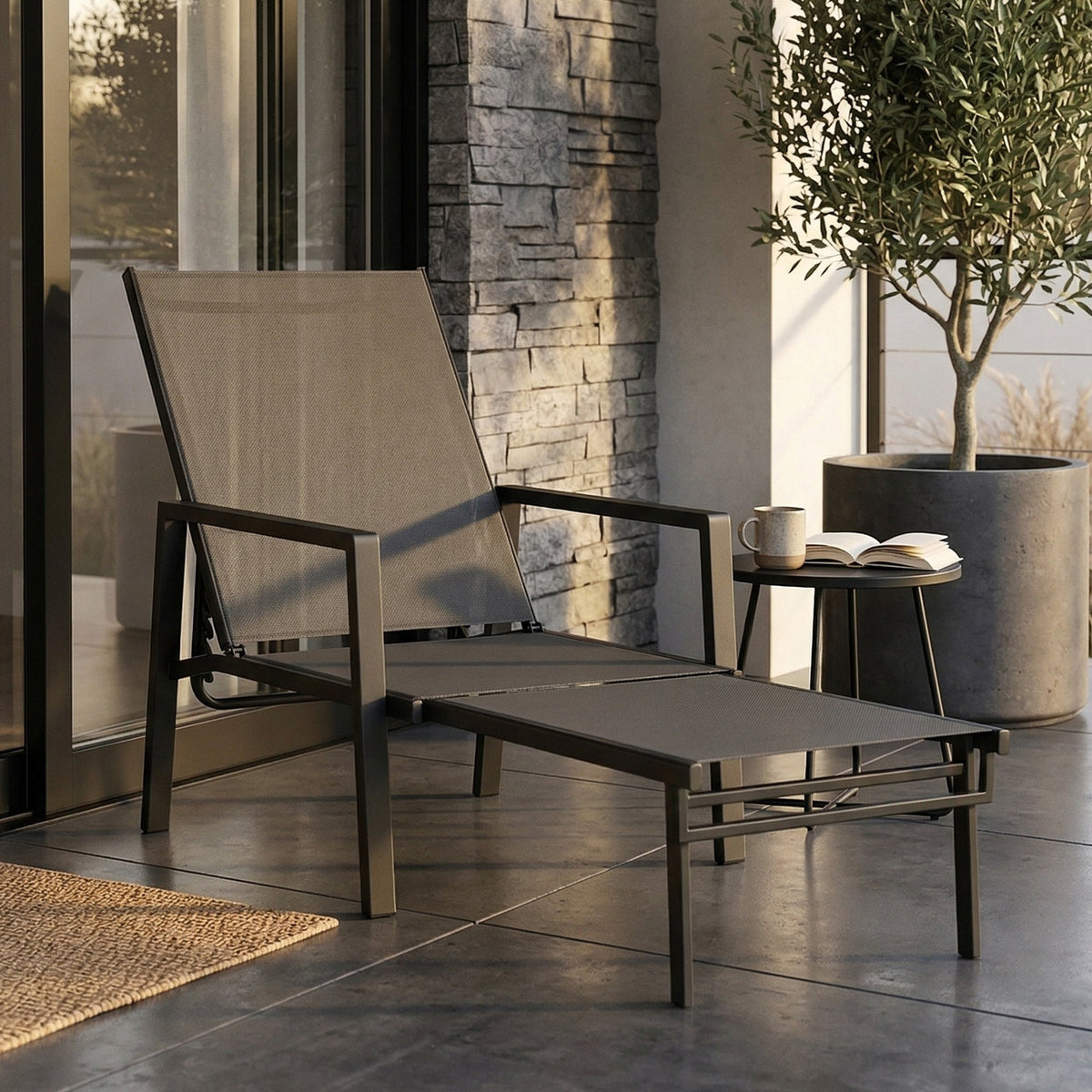 5-Position Adjustable Sun Lounger with Retractable Footrest, Steel Frame, Black — product view 3
