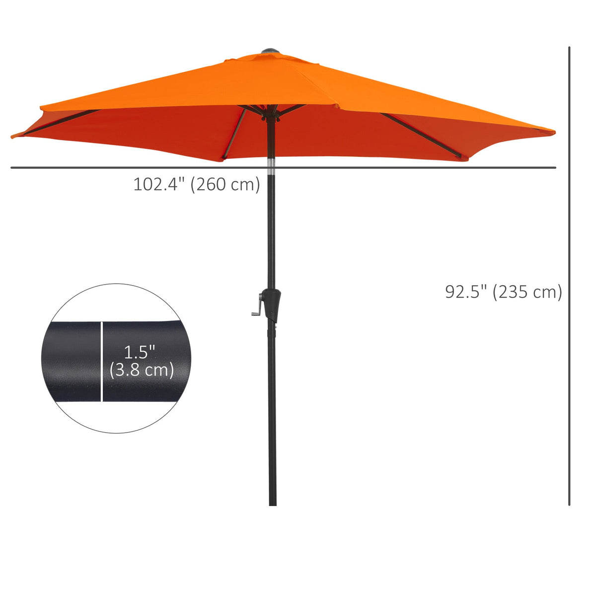8.5ft Patio Umbrella with Crank Handle and Tilt, Orange — product view 5