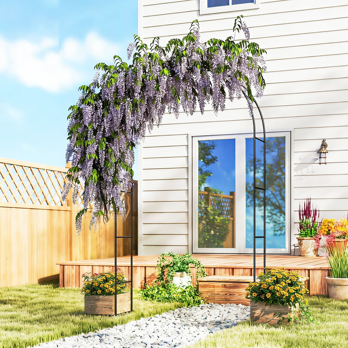 8 ft Steel Garden Arch Trellis with Base, Black — product view 3