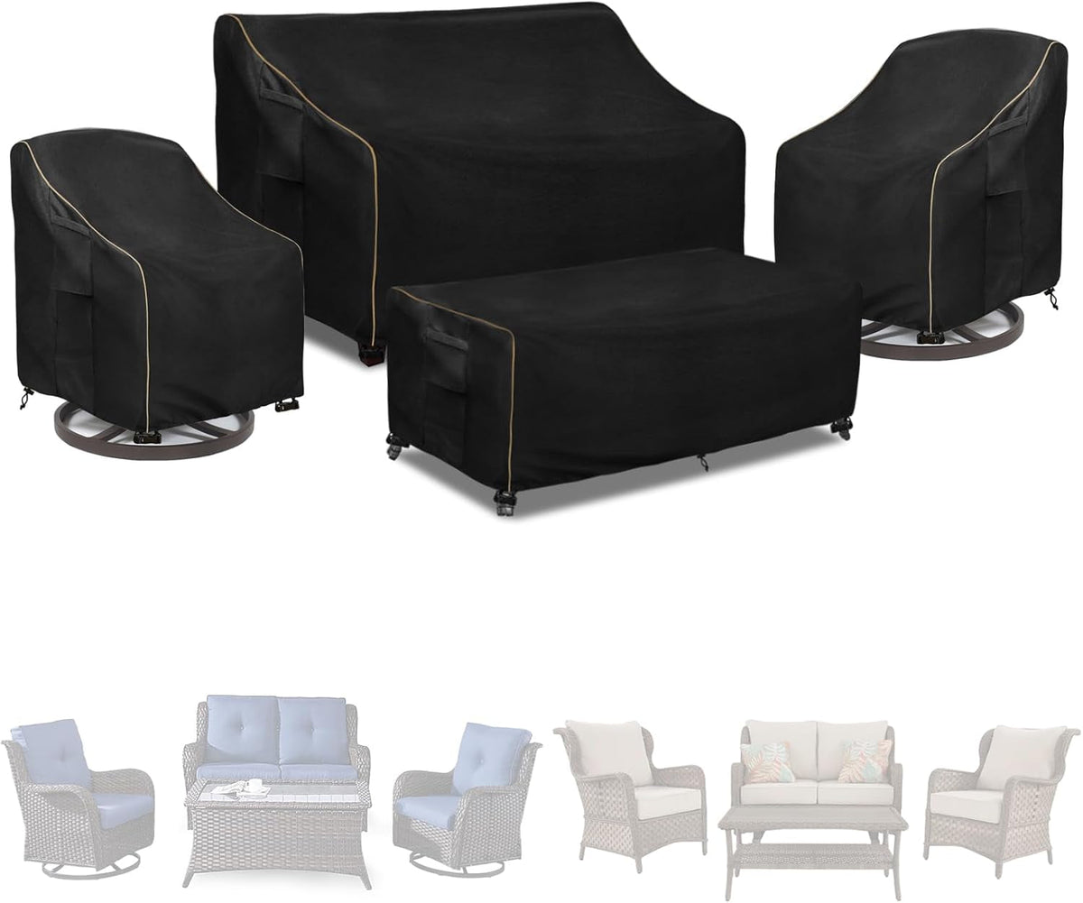 Patio Furniture Covers 4 Piece Set, 600D Heavy Duty Outdoor Furniture Covers Waterproof for Patio Loveseat, Swivel Rocker Chair and Coffee Table,Black — product view 1