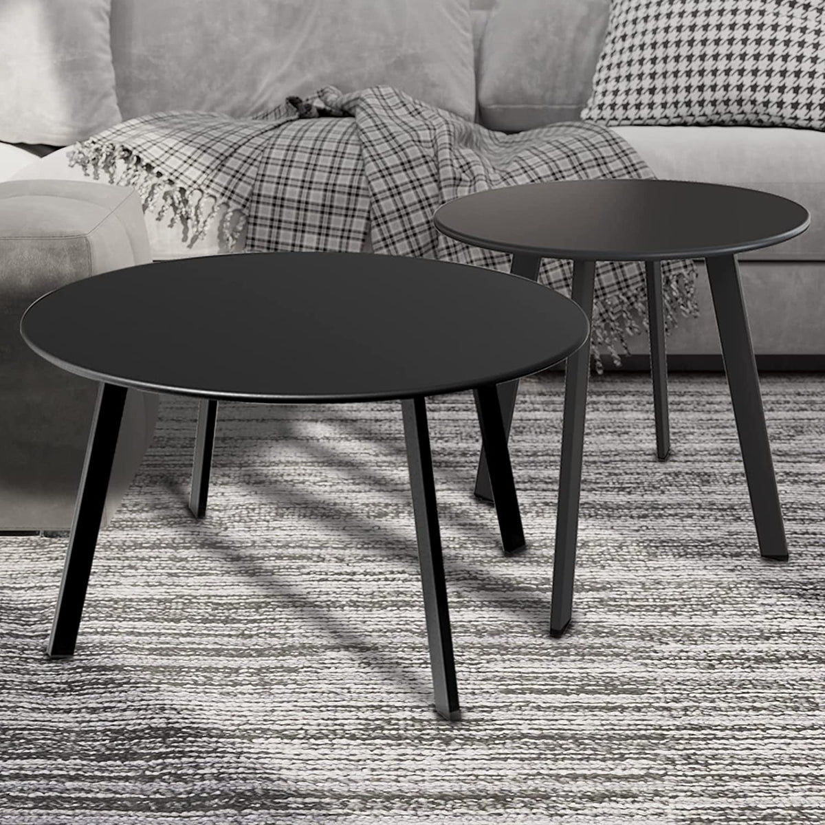 LOUNGE YARD Round Steel Patio Coffee Table 2PC Weather Resistant Nesting Tables — product view 2
