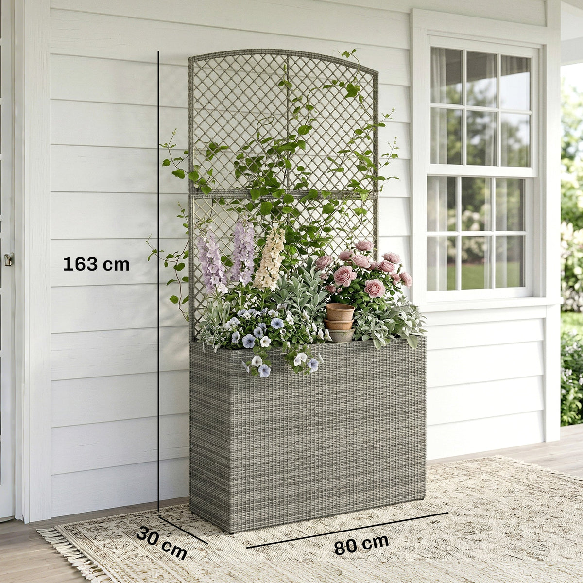Rattan Planter with Trellis for Climbing Plants, 80 x 30 x 163 cm, Dark Grey — product view 5