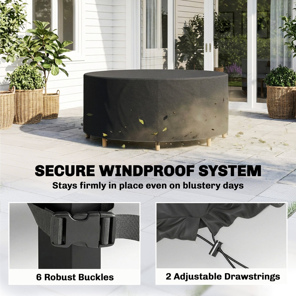 Round Garden Furniture Cover, 420D Oxford, 214 x 70 cm, Black — product view 7