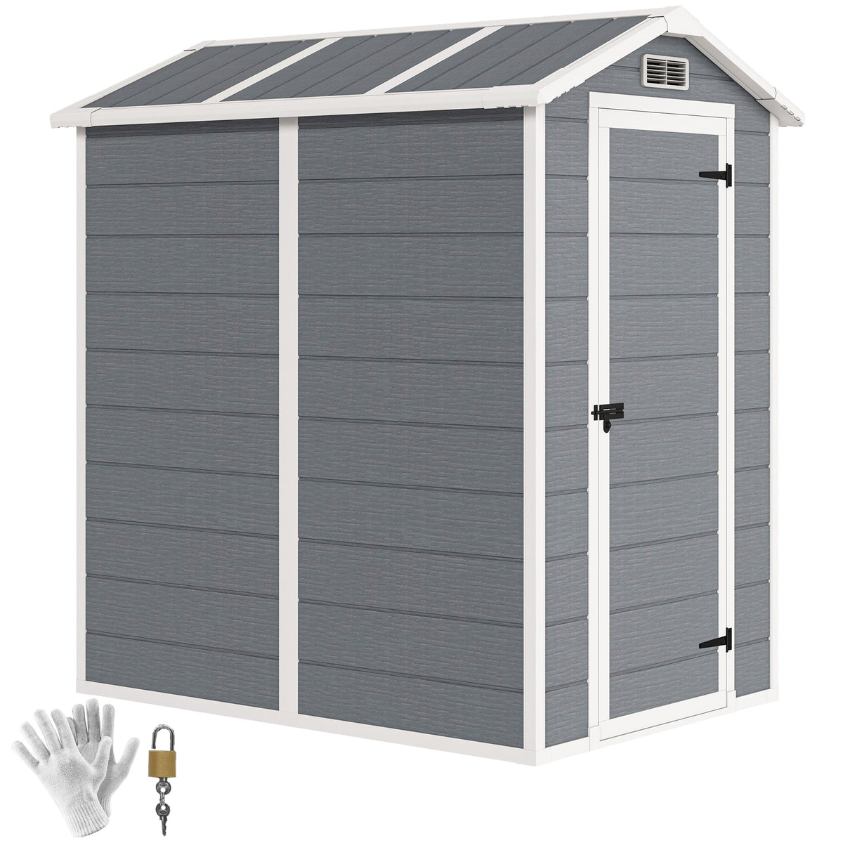 6' x 4' Outdoor Storage Shed with Floor and Lockable Door, Gray — product view 1
