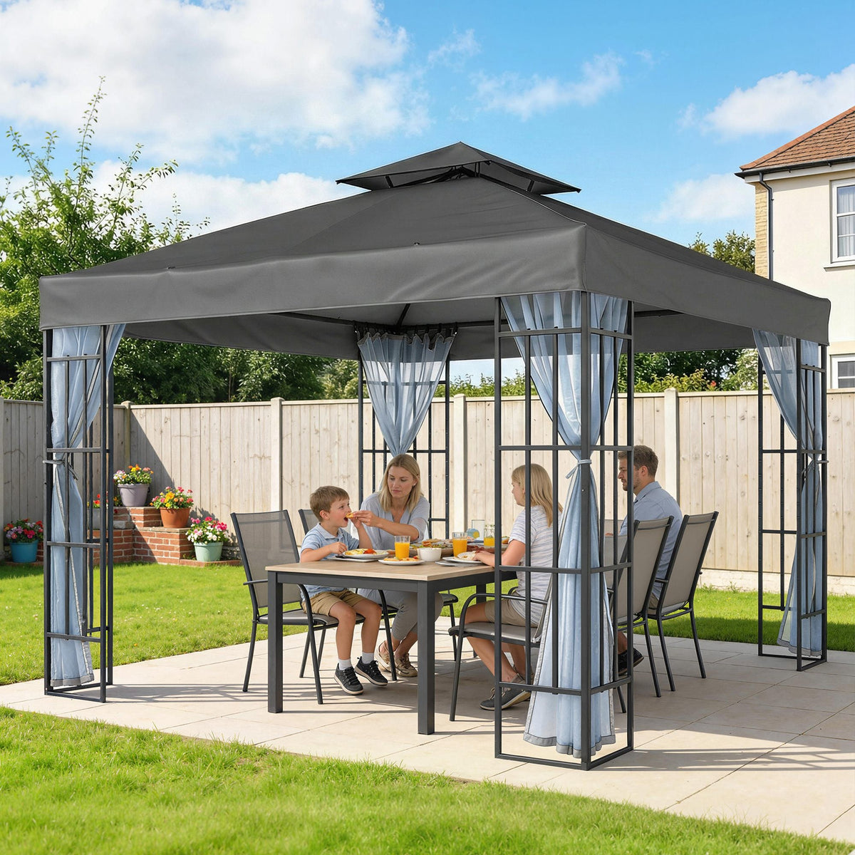 10' x 10' Soft Top Gazebo with Mosquito Netting, Dark Grey — product view 3
