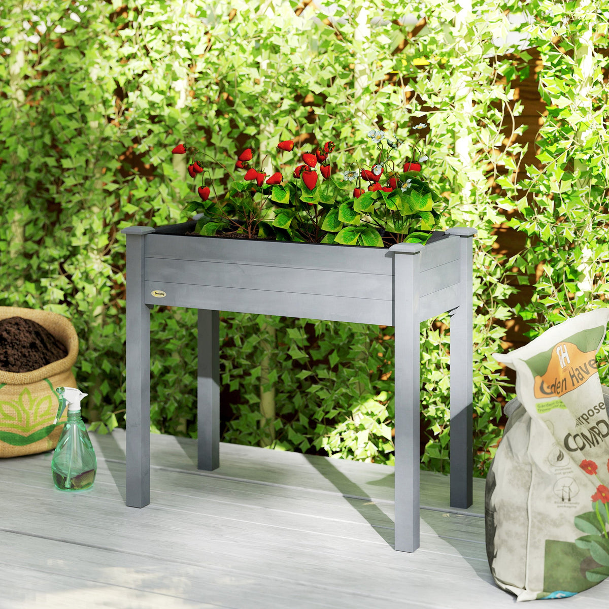 Wooden Elevated Planter Box with Liner for Garden Use — product view 3